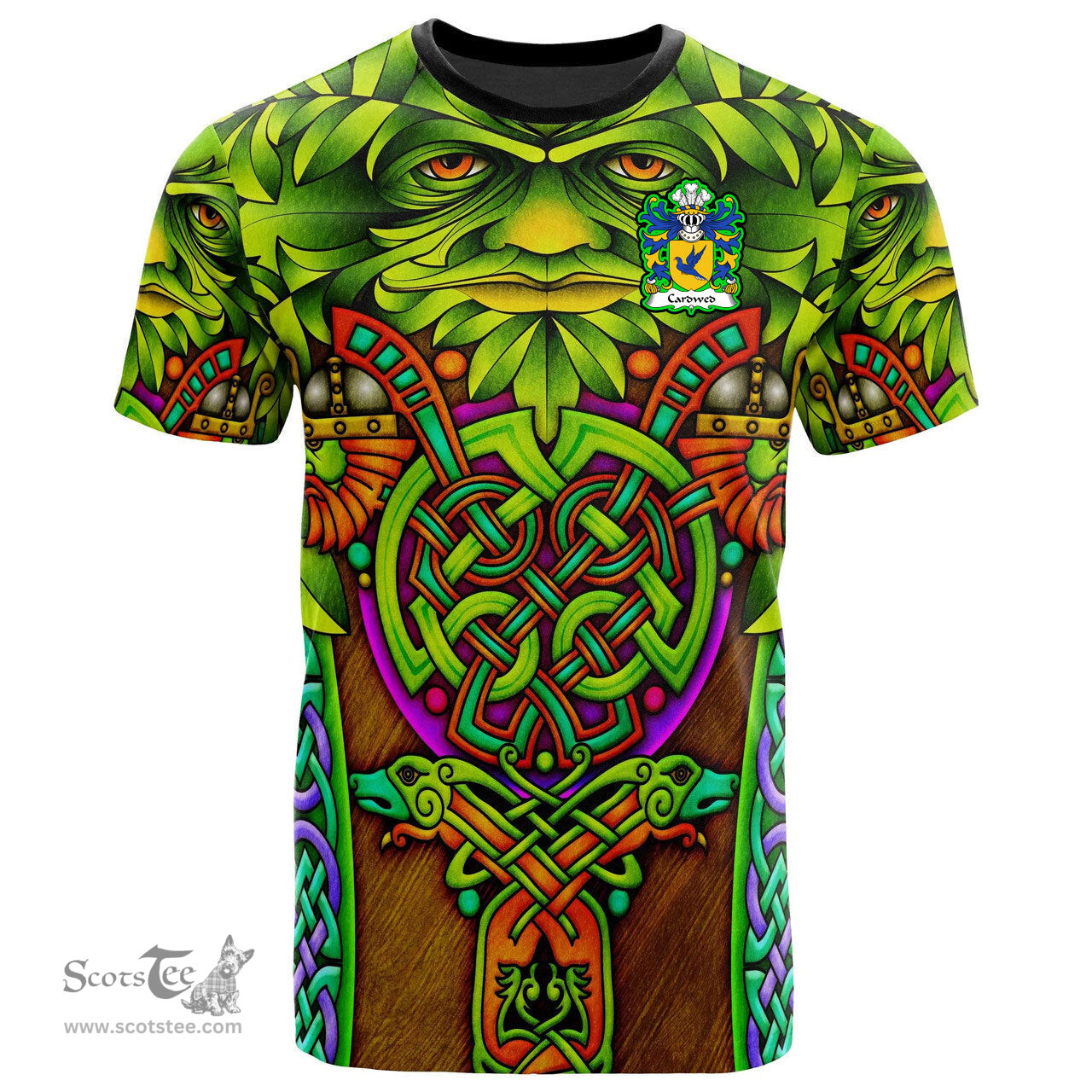ScotsTee Shop Welsh Cardwed of Twrcelyn Bangor Coat of Arms Family Crest Wales T Shirt Celtic Green Man T Shirt