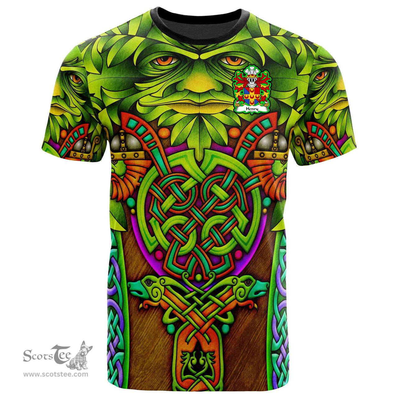 ScotsTee Shop Welsh Henry AP GWILYM AP THOMAS Coat of Arms Family Crest Wales T Shirt Celtic Green Man T Shirt