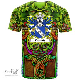 ScotsTee Shop Welsh Cwrtais Courteys Curthoyse Curtis Coat of Arms Family Crest Wales T Shirt Celtic Green Man T Shirt