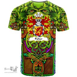 ScotsTee Shop Welsh Fisher of Carmarthenshire Coat of Arms Family Crest Wales T Shirt Celtic Green Man T Shirt