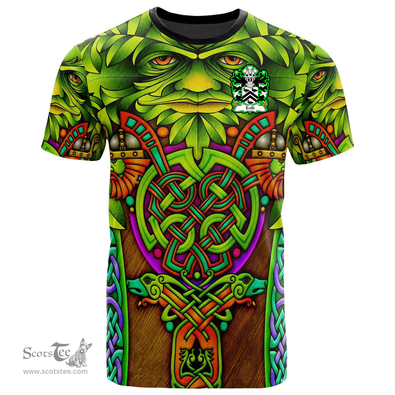 ScotsTee Shop Welsh Enlli of Lleyn Coat of Arms Family Crest Wales T Shirt Celtic Green Man T Shirt