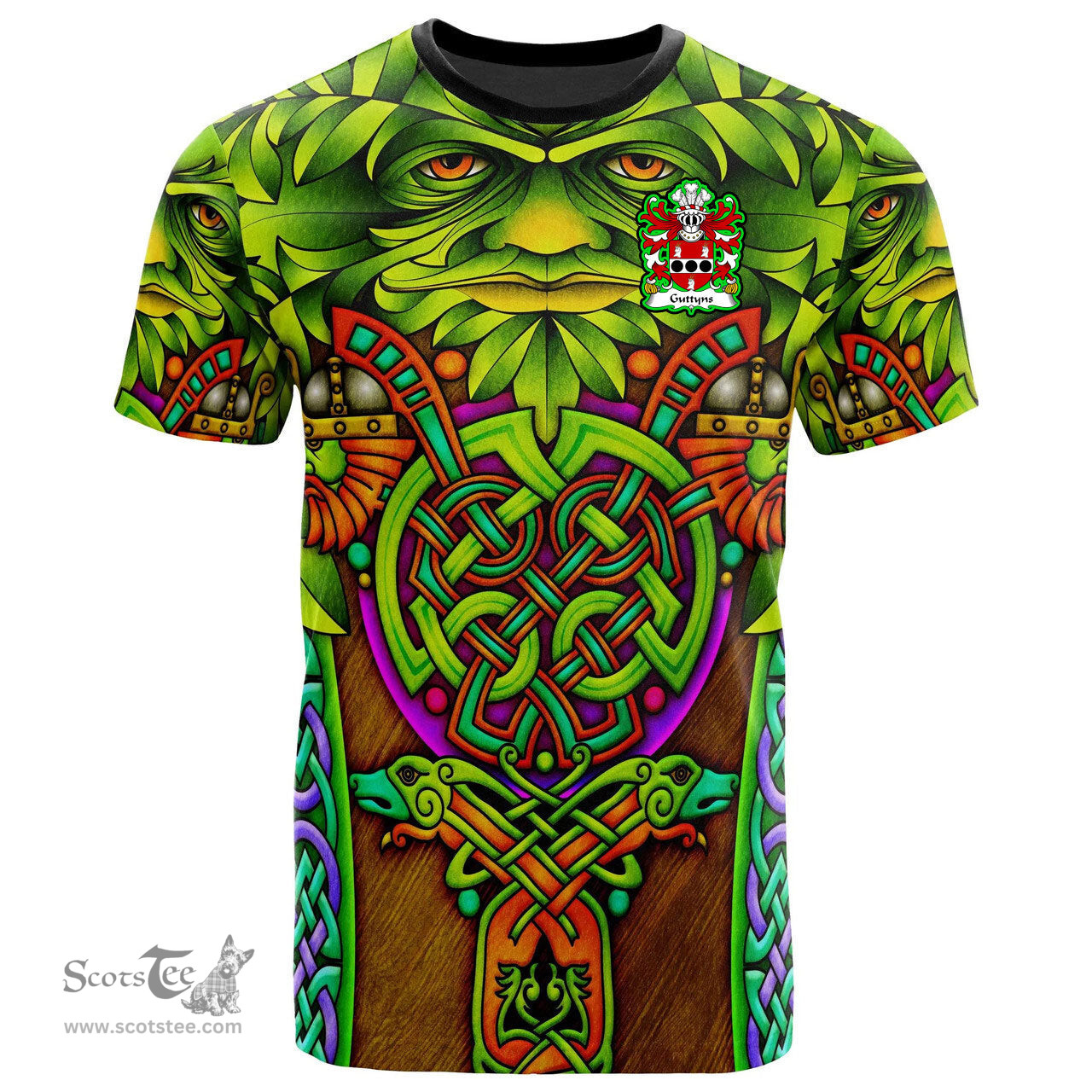ScotsTee Shop Welsh Guttyns from Einion ap Gollwyn Coat of Arms Family Crest Wales T Shirt Celtic Green Man T Shirt