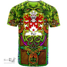 ScotsTee Shop Welsh Dyer of Haverfordwest Carmarthenshire Coat of Arms Family Crest Wales T Shirt Celtic Green Man T Shirt
