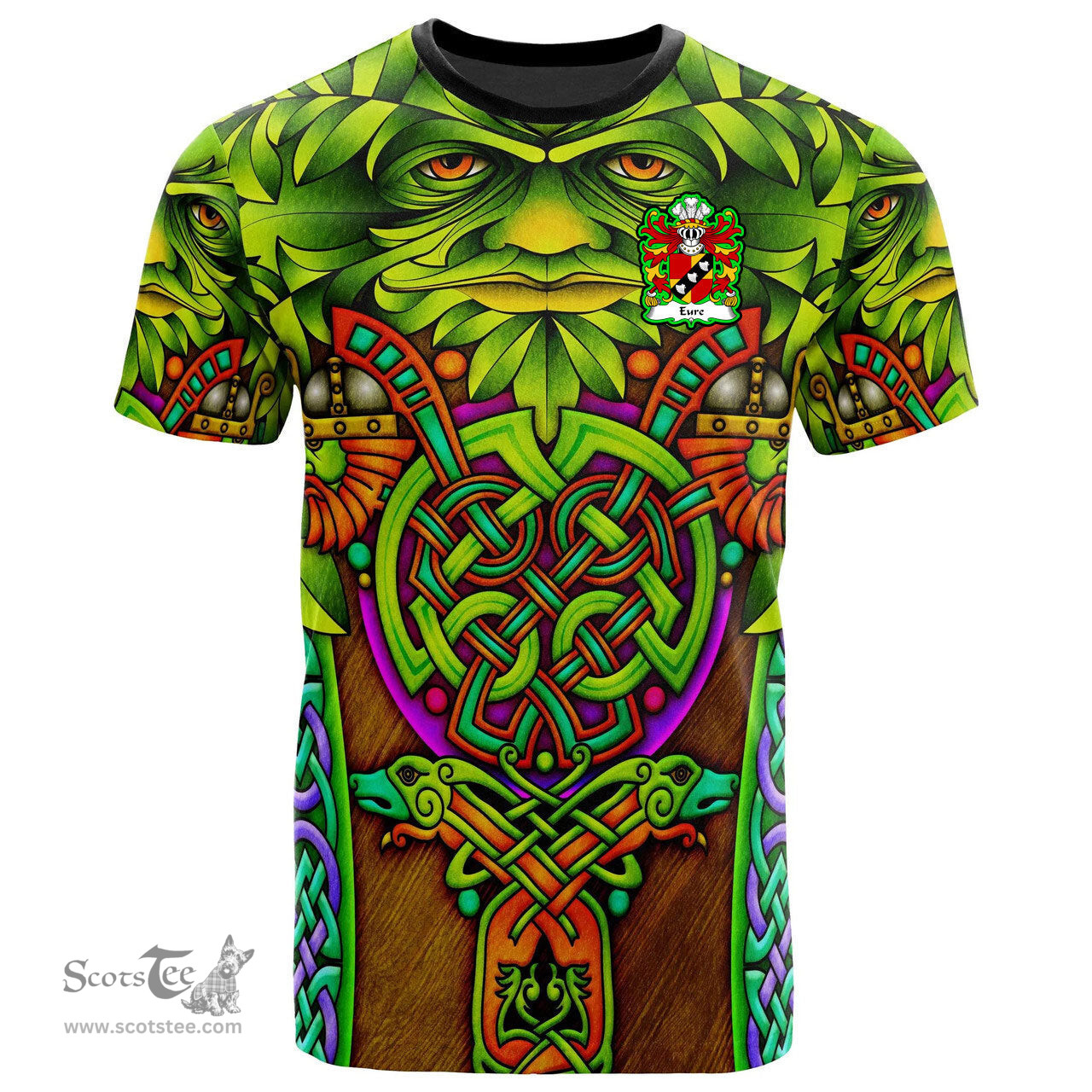 ScotsTee Shop Welsh Eure Commander of Slebech Pembrokeshire Coat of Arms Family Crest Wales T Shirt Celtic Green Man T Shirt