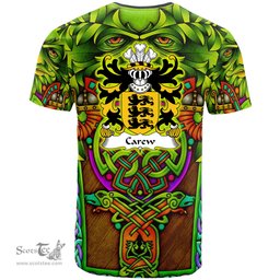 ScotsTee Shop Welsh Carew of Pembrokeshire Coat of Arms Family Crest Wales T Shirt Celtic Green Man T Shirt