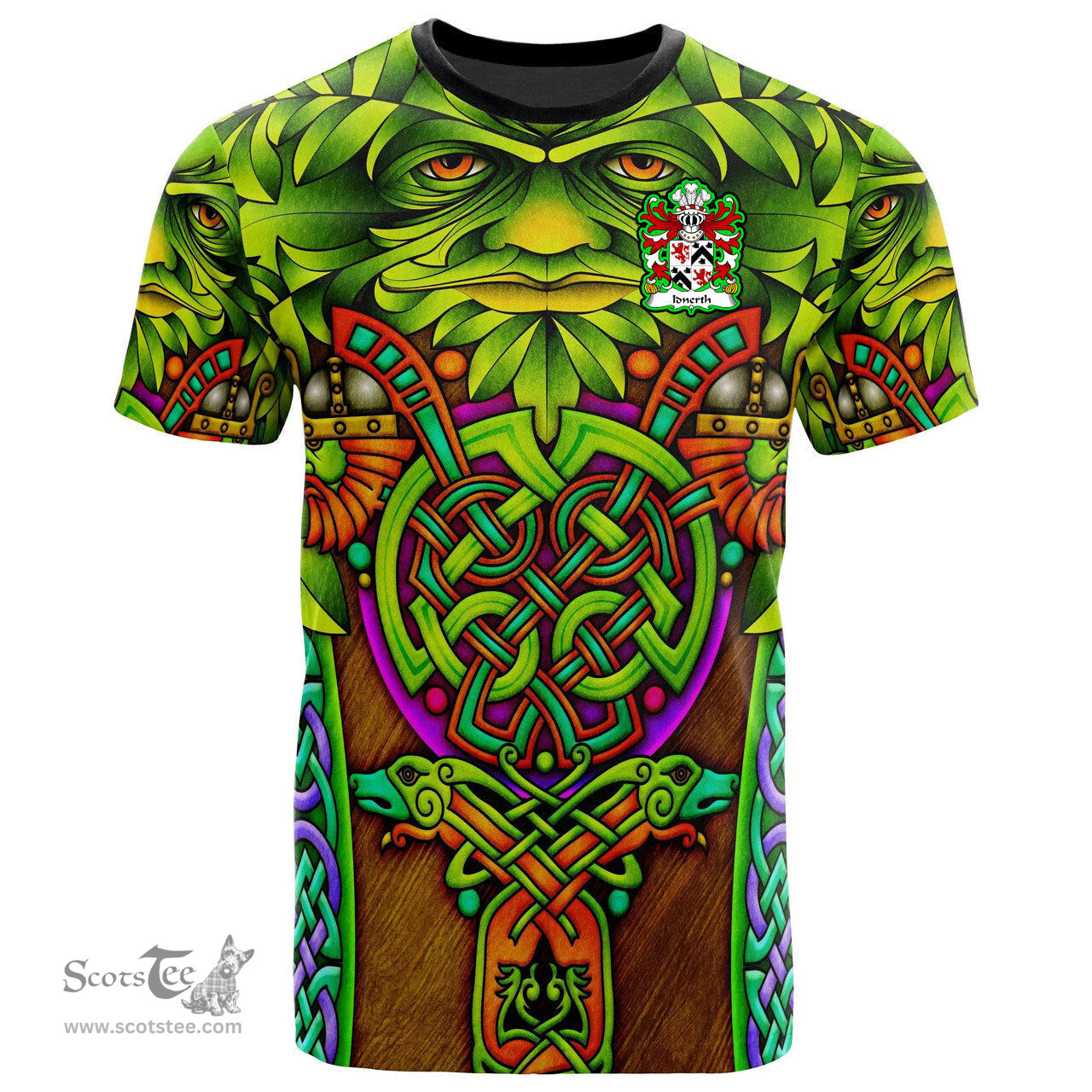 ScotsTee Shop Welsh Idnerth GOCH Ap Cadwagn Coat of Arms Family Crest Wales T Shirt Celtic Green Man T Shirt