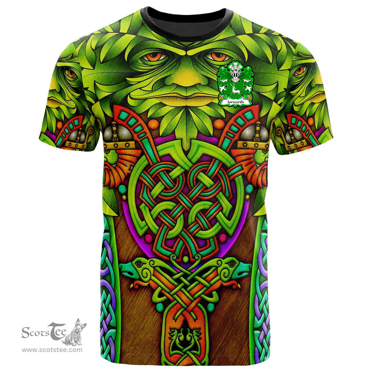ScotsTee Shop Welsh Iorwerth AP DAFYDD Coat of Arms Family Crest Wales T Shirt Celtic Green Man T Shirt