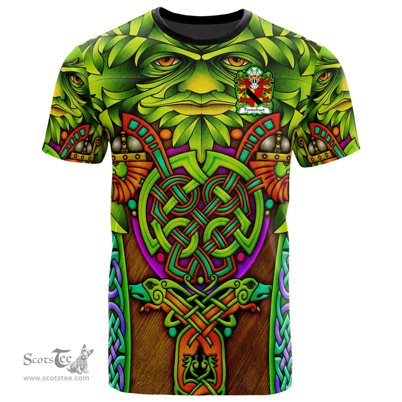 ScotsTee Shop Welsh Pontefract of Denbighshire Coat of Arms Family Crest Wales T Shirt Celtic Green Man T Shirt