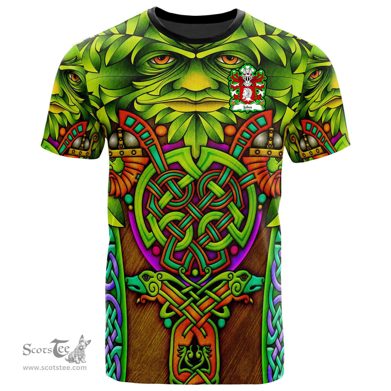 ScotsTee Shop Welsh John AP GWILYM AP RHYS Coat of Arms Family Crest Wales T Shirt Celtic Green Man T Shirt