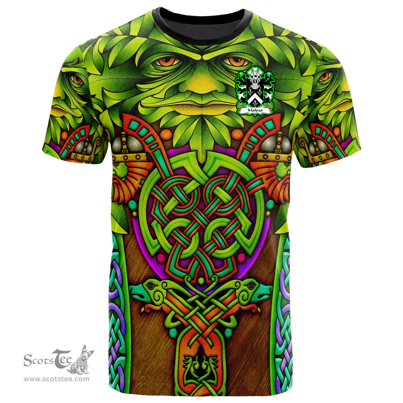 ScotsTee Shop Welsh Malpas Sir David Descended from Owain Coat of Arms Family Crest Wales T Shirt Celtic Green Man T Shirt