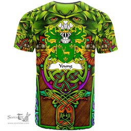 ScotsTee Shop Welsh Young of Tredrysi Pembrokeshire Coat of Arms Family Crest Wales T Shirt Celtic Green Man T Shirt