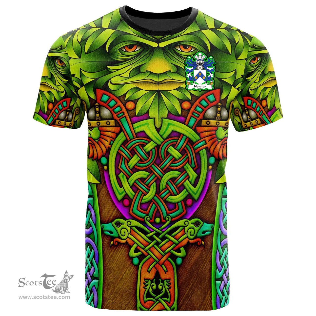 ScotsTee Shop Welsh Newton alias Cradock Coat of Arms Family Crest Wales T Shirt Celtic Green Man T Shirt