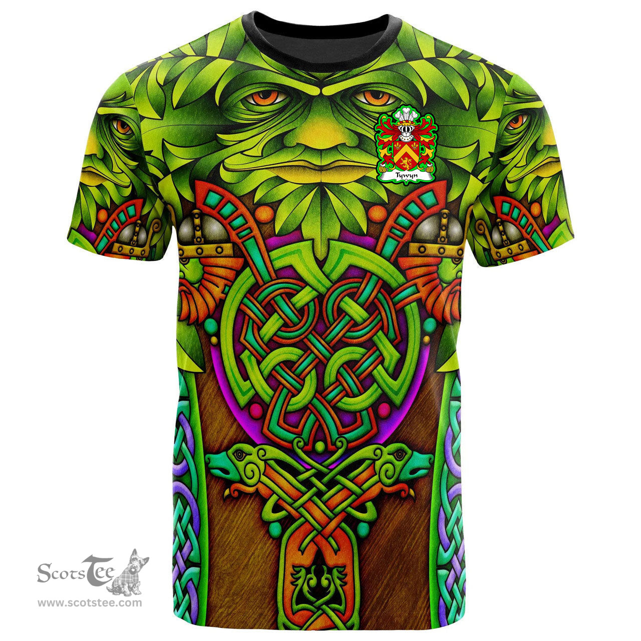 ScotsTee Shop Welsh Tywyn lords of Tywyn Ferwig Cardiganshire Coat of Arms Family Crest Wales T Shirt Celtic Green Man T Shirt