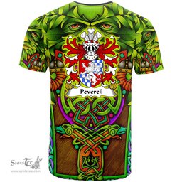 ScotsTee Shop Welsh Peverell of Pembrokeshire Coat of Arms Family Crest Wales T Shirt Celtic Green Man T Shirt