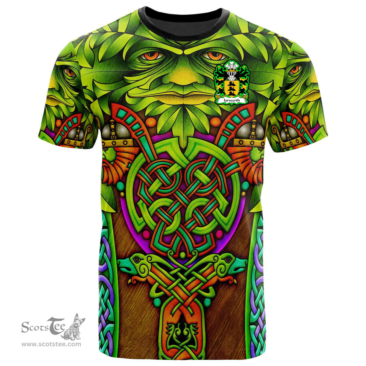 ScotsTee Shop Welsh Iorwerth SAIS Coat of Arms Family Crest Wales T Shirt Celtic Green Man T Shirt