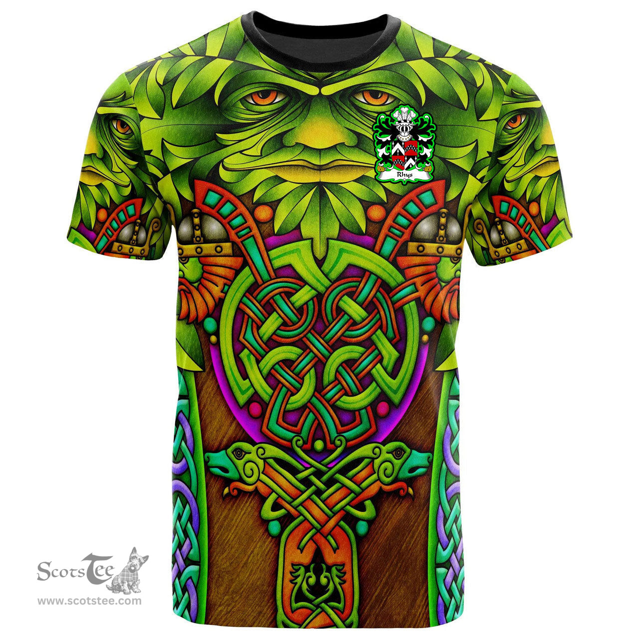 ScotsTee Shop Welsh Rhys AB EINION SAIS Coat of Arms Family Crest Wales T Shirt Celtic Green Man T Shirt