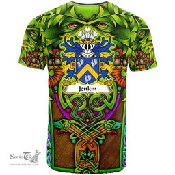 ScotsTee Shop Welsh Jenkin AP DAFYDD or JENKIN FYCHAN Coat of Arms Family Crest Wales T Shirt Celtic Green Man T Shirt