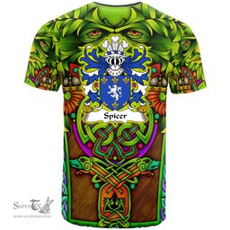 ScotsTee Shop Welsh Spicer of Caernarfonshire Coat of Arms Family Crest Wales T Shirt Celtic Green Man T Shirt