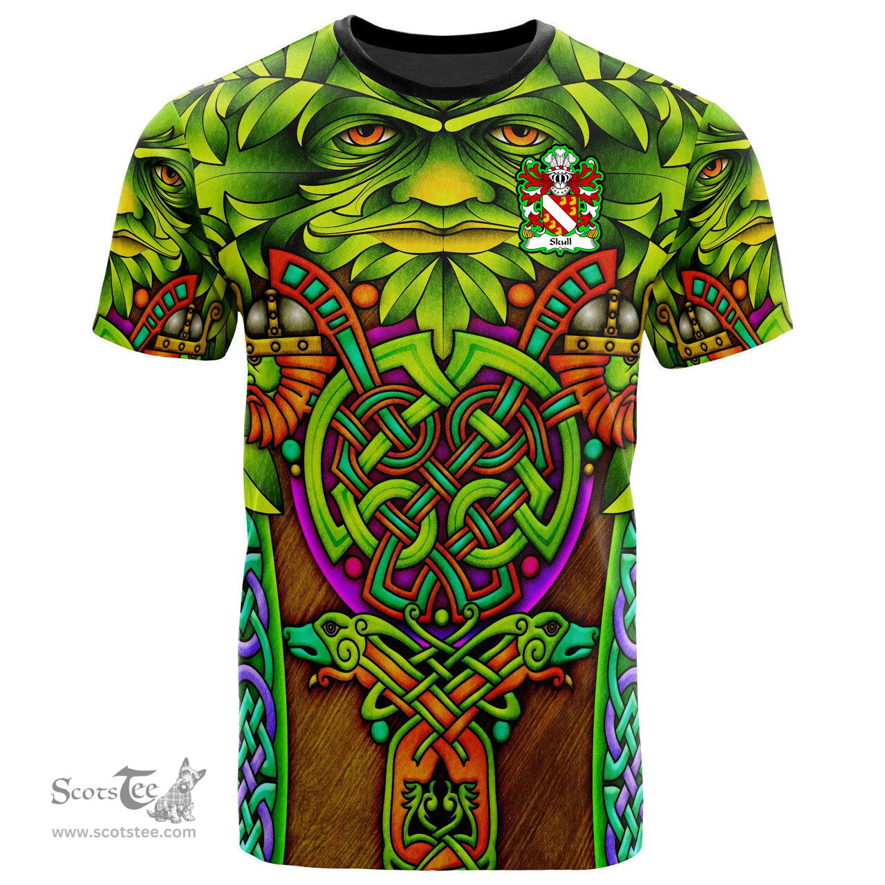 ScotsTee Shop Welsh Skull of Breconshire Coat of Arms Family Crest Wales T Shirt Celtic Green Man T Shirt