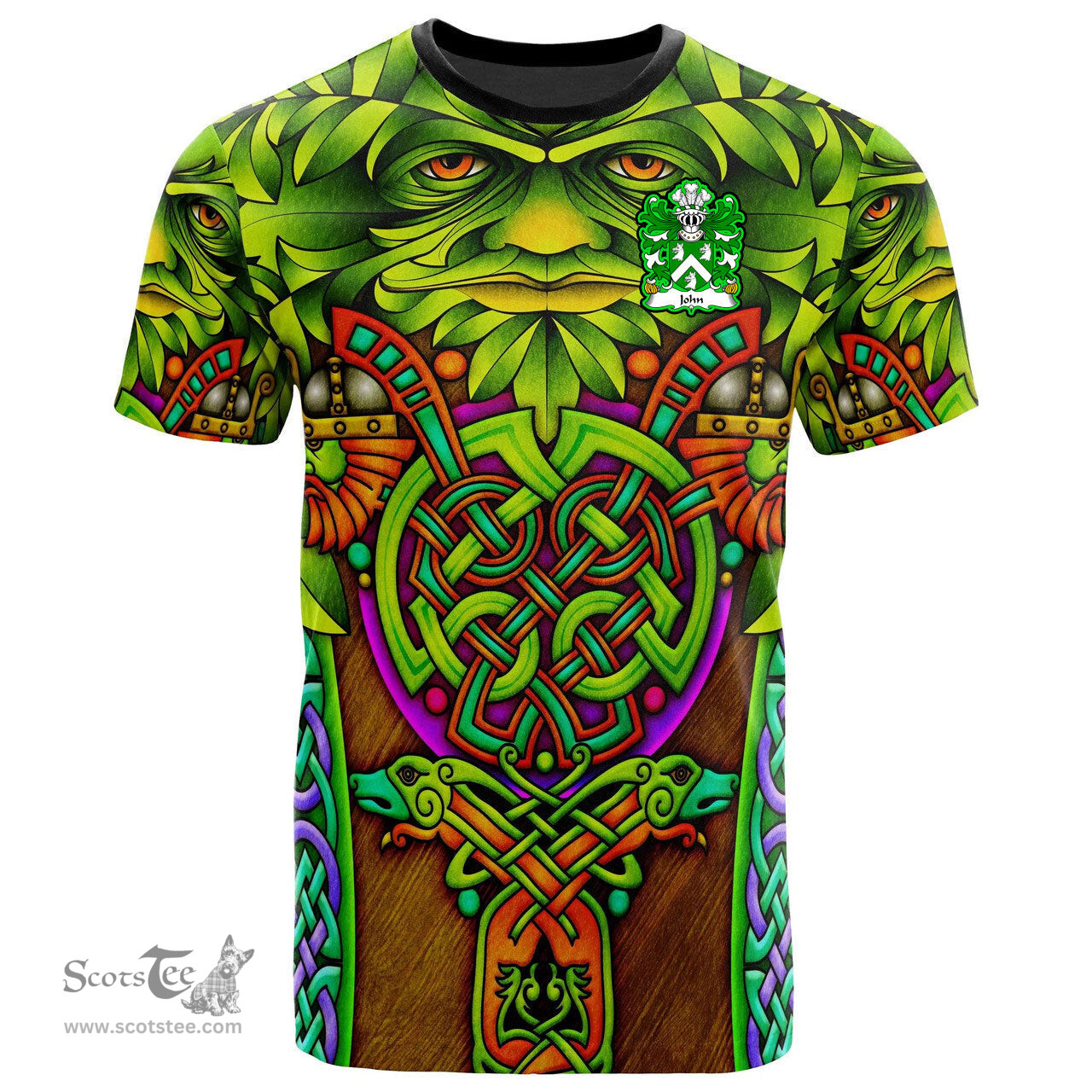 ScotsTee Shop Welsh John AP JENKIN AP MADOG Coat of Arms Family Crest Wales T Shirt Celtic Green Man T Shirt