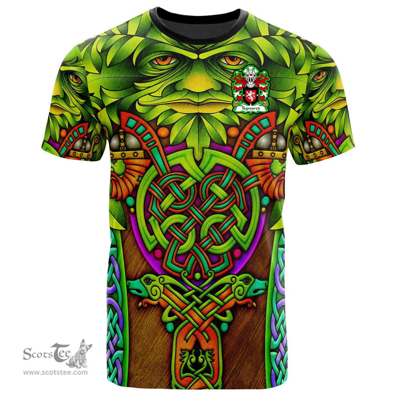 ScotsTee Shop Welsh Tegwared Y BAISWEN Coat of Arms Family Crest Wales T Shirt Celtic Green Man T Shirt
