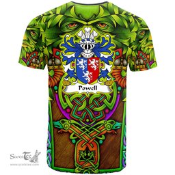 ScotsTee Shop Welsh Powell of Perth hir Monmouthshire Coat of Arms Family Crest Wales T Shirt Celtic Green Man T Shirt