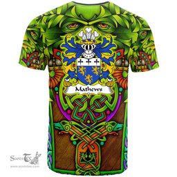 ScotsTee Shop Welsh Mathews of Blodwel Llanyblodwel Shropshire Coat of Arms Family Crest Wales T Shirt Celtic Green Man T Shirt