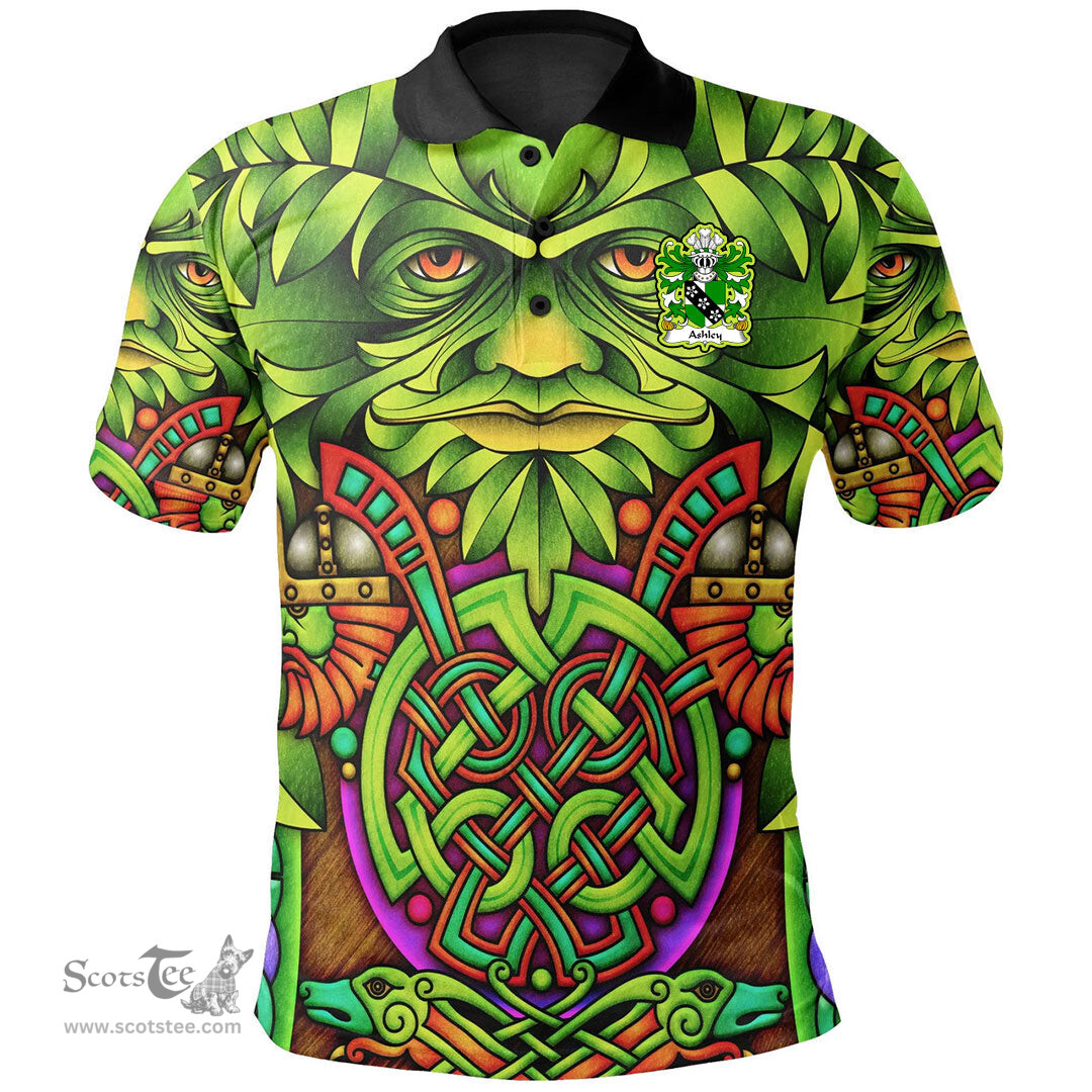 ScotsTee Shop Welsh Ashley Caernarfon Coat of Arms Family Crest Wales Polo Shirt Celtic Green Man Polo Shirt