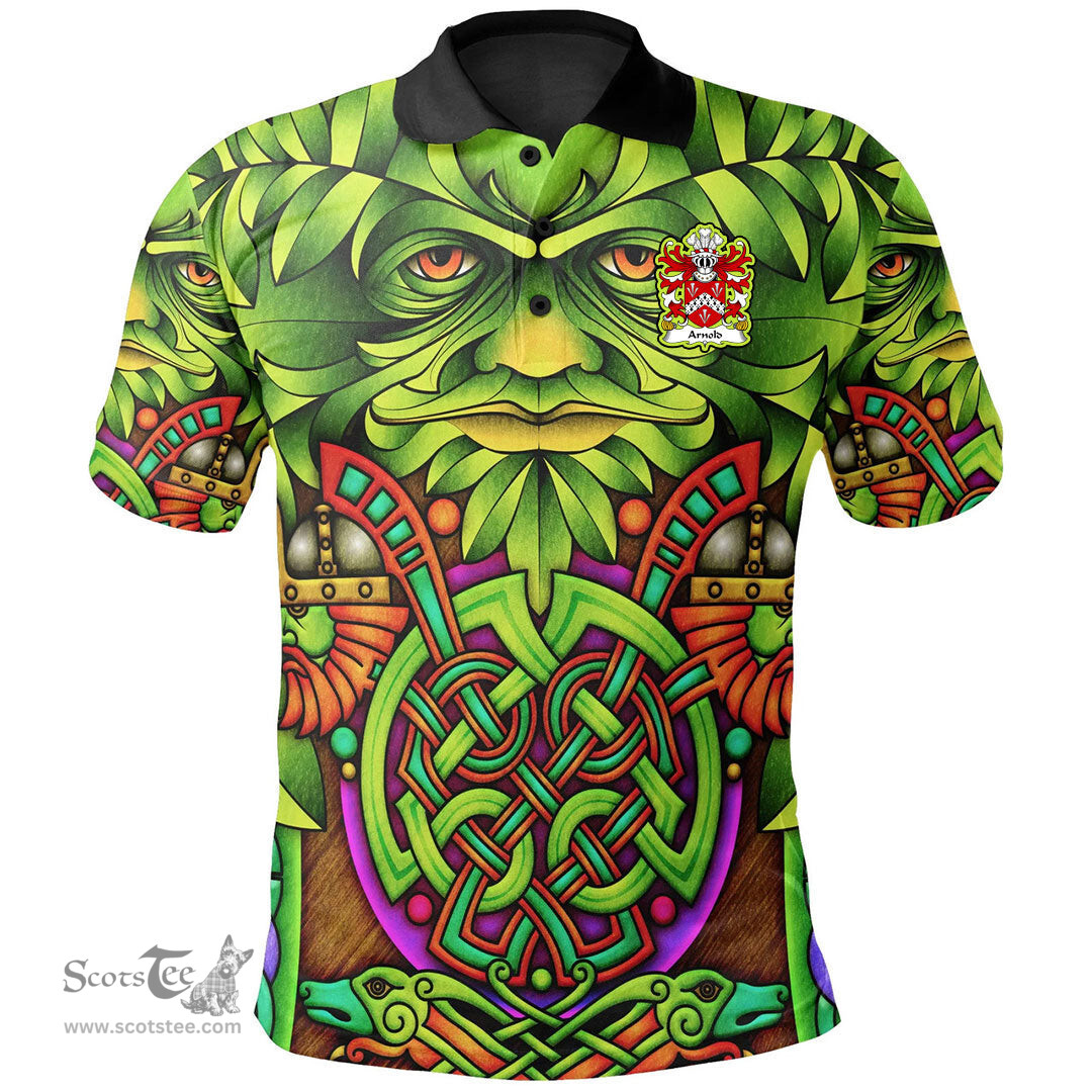 ScotsTee Shop Welsh Arnold Sir Acquired Llanthony Abbey Coat of Arms Family Crest Wales Polo Shirt Celtic Green Man Polo Shirt