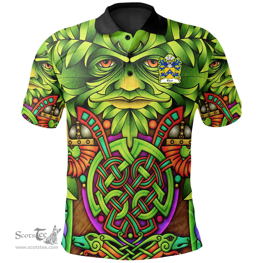 ScotsTee Shop Welsh Elian GEIMIAD Saint Coat of Arms Family Crest Wales Polo Shirt Celtic Green Man Polo Shirt