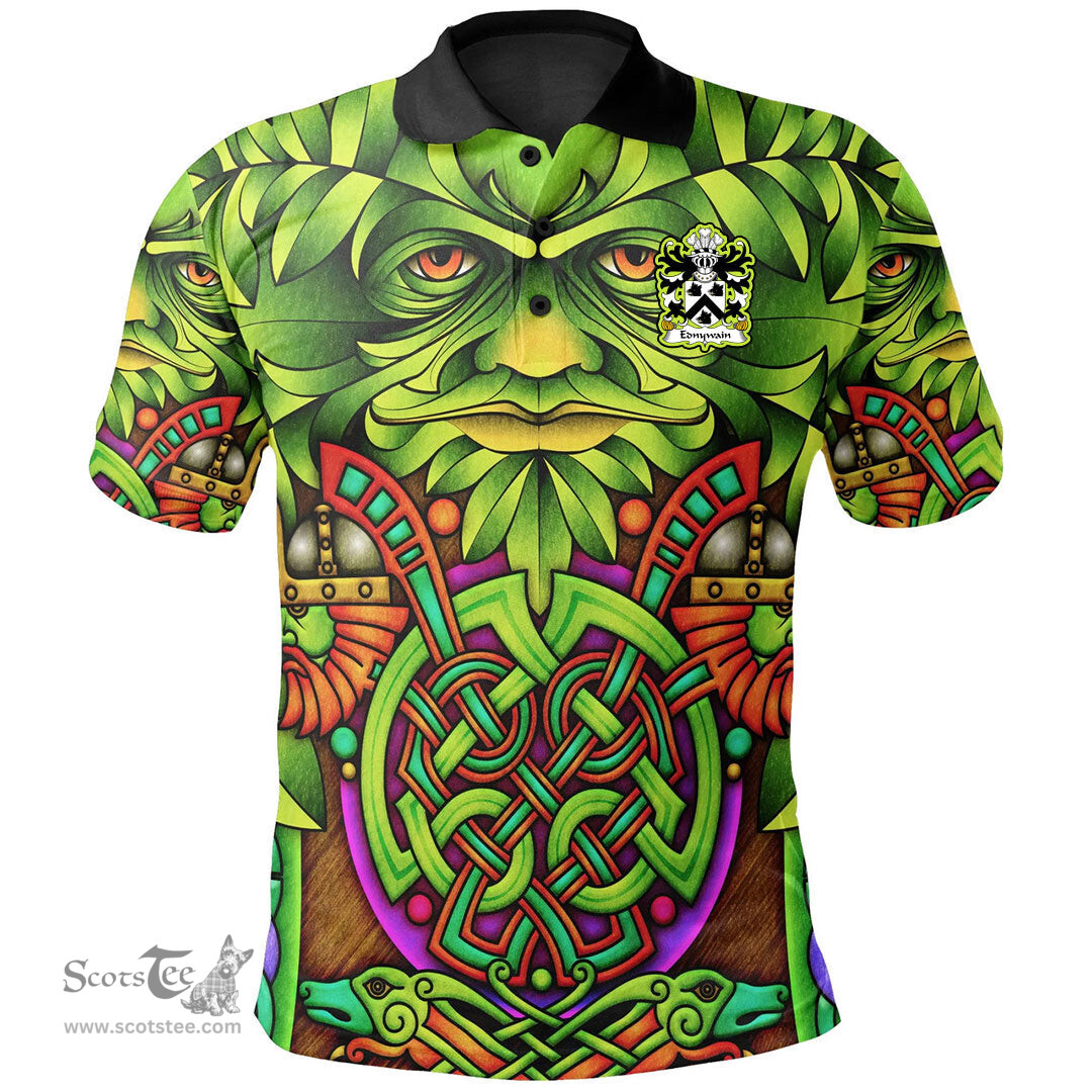 ScotsTee Shop Welsh Ednywain BENDEW Coat of Arms Family Crest Wales Polo Shirt Celtic Green Man Polo Shirt