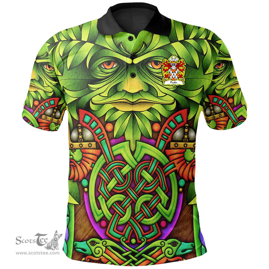 ScotsTee Shop Welsh Peake or Pec Denbighshire Coat of Arms Family Crest Wales Polo Shirt Celtic Green Man Polo Shirt