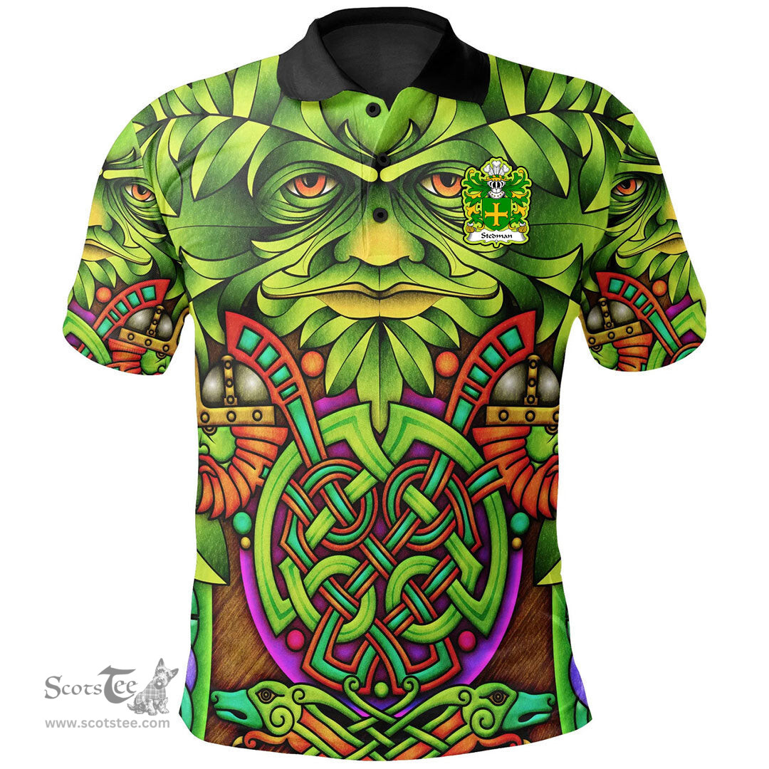 ScotsTee Shop Welsh Stedman of Cardiganshire Coat of Arms Family Crest Wales Polo Shirt Celtic Green Man Polo Shirt