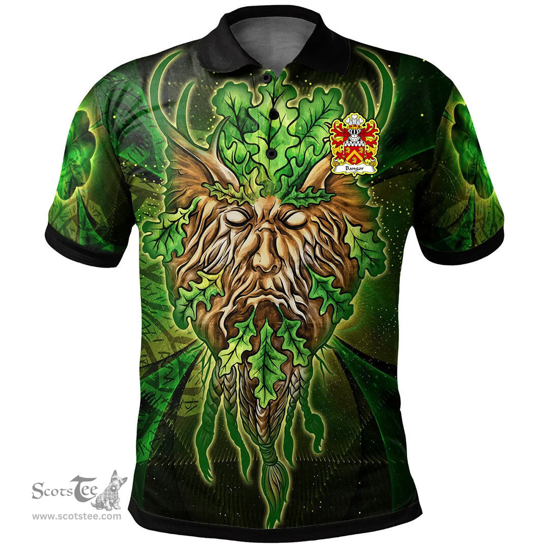 ScotsTee Shop Welsh Bangor ap Dafydd Bangor Coat of Arms Family Crest Wales Polo Shirt Green Celtic God Polo Shirt