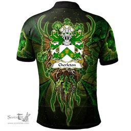 ScotsTee Shop Welsh Cherleton or Charlton Lords of Powys Coat of Arms Family Crest Wales Polo Shirt Green Celtic God Polo Shirt