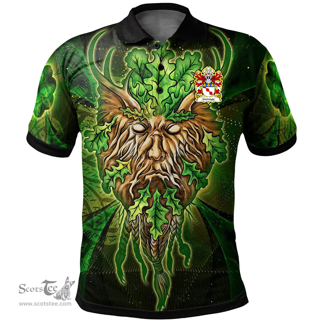 ScotsTee Shop Welsh Gamage lords of Llanfihangel Monmouthshire Coat of Arms Family Crest Wales Polo Shirt Green Celtic God Polo Shirt