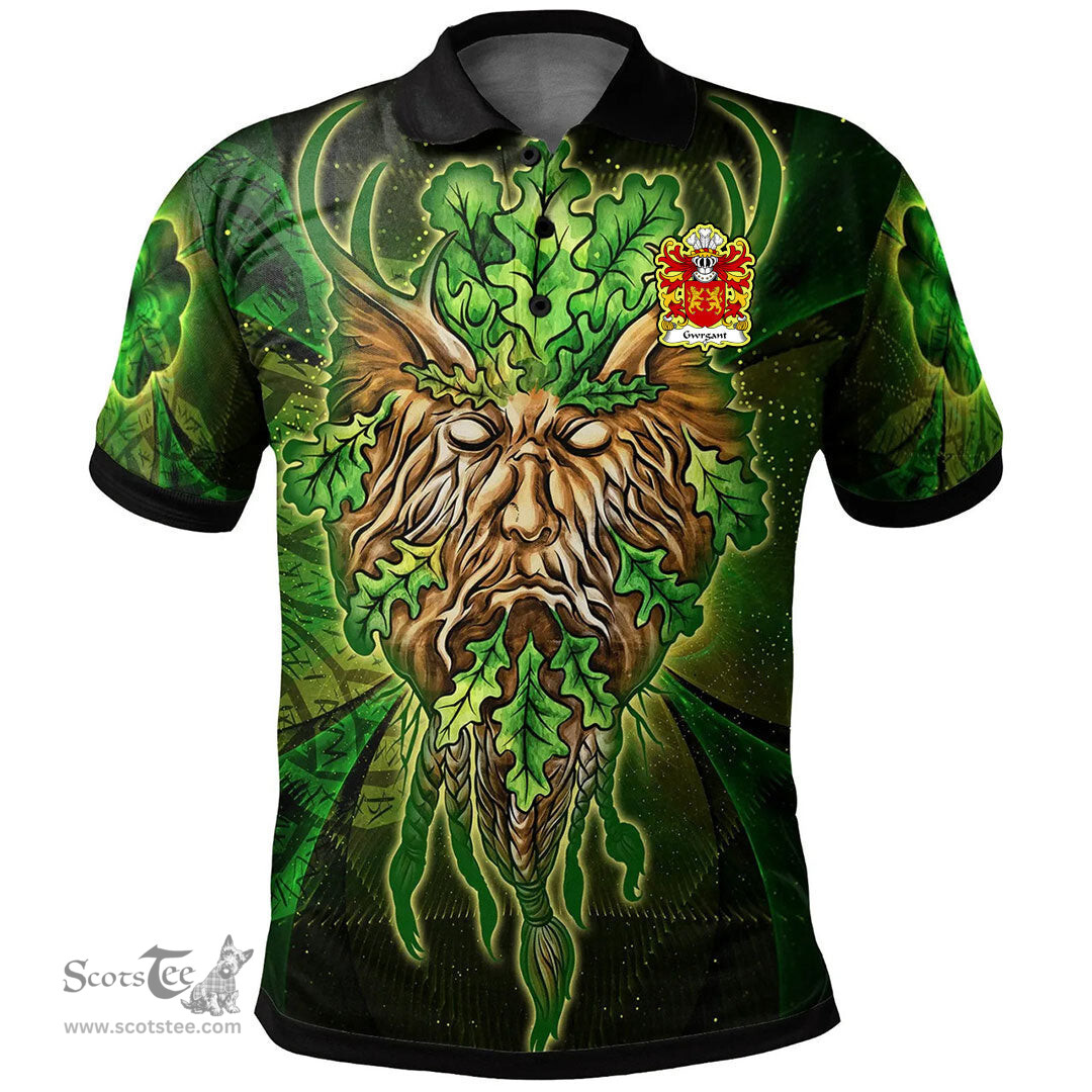 ScotsTee Shop Welsh Gwrgant FARFDRWCHF Monmouthshire Coat of Arms Family Crest Wales Polo Shirt Green Celtic God Polo Shirt