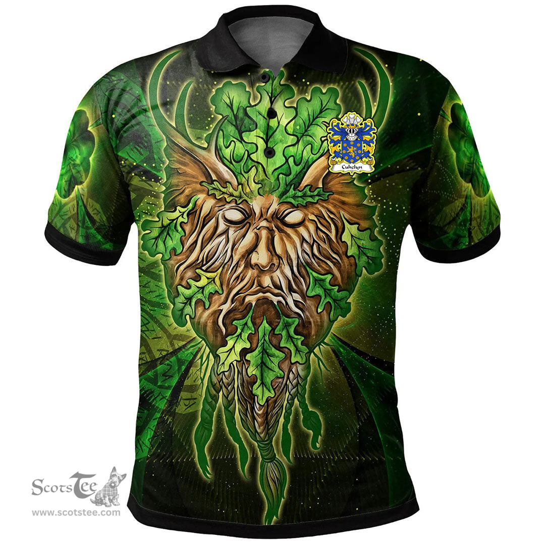 ScotsTee Shop Welsh Cuhelyn FARDD of Cemais Pembrokeshire Coat of Arms Family Crest Wales Polo Shirt Green Celtic God Polo Shirt