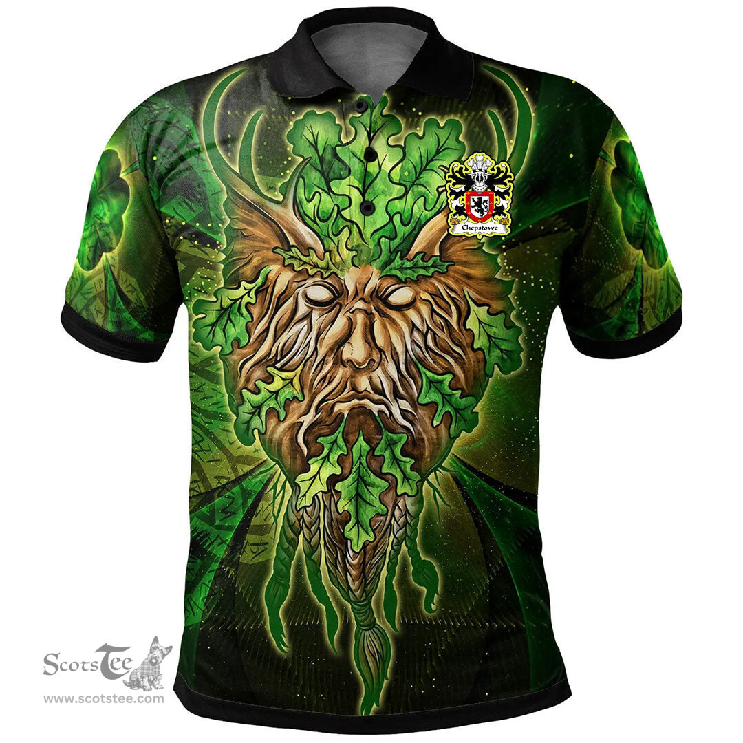 ScotsTee Shop Welsh Chepstowe Monmouthshire Coat of Arms Family Crest Wales Polo Shirt Green Celtic God Polo Shirt