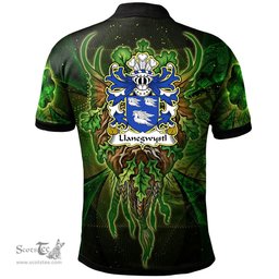 ScotsTee Shop Welsh Llanegwystl VALLEY CRUCIS ABBEY Coat of Arms Family Crest Wales Polo Shirt Green Celtic God Polo Shirt