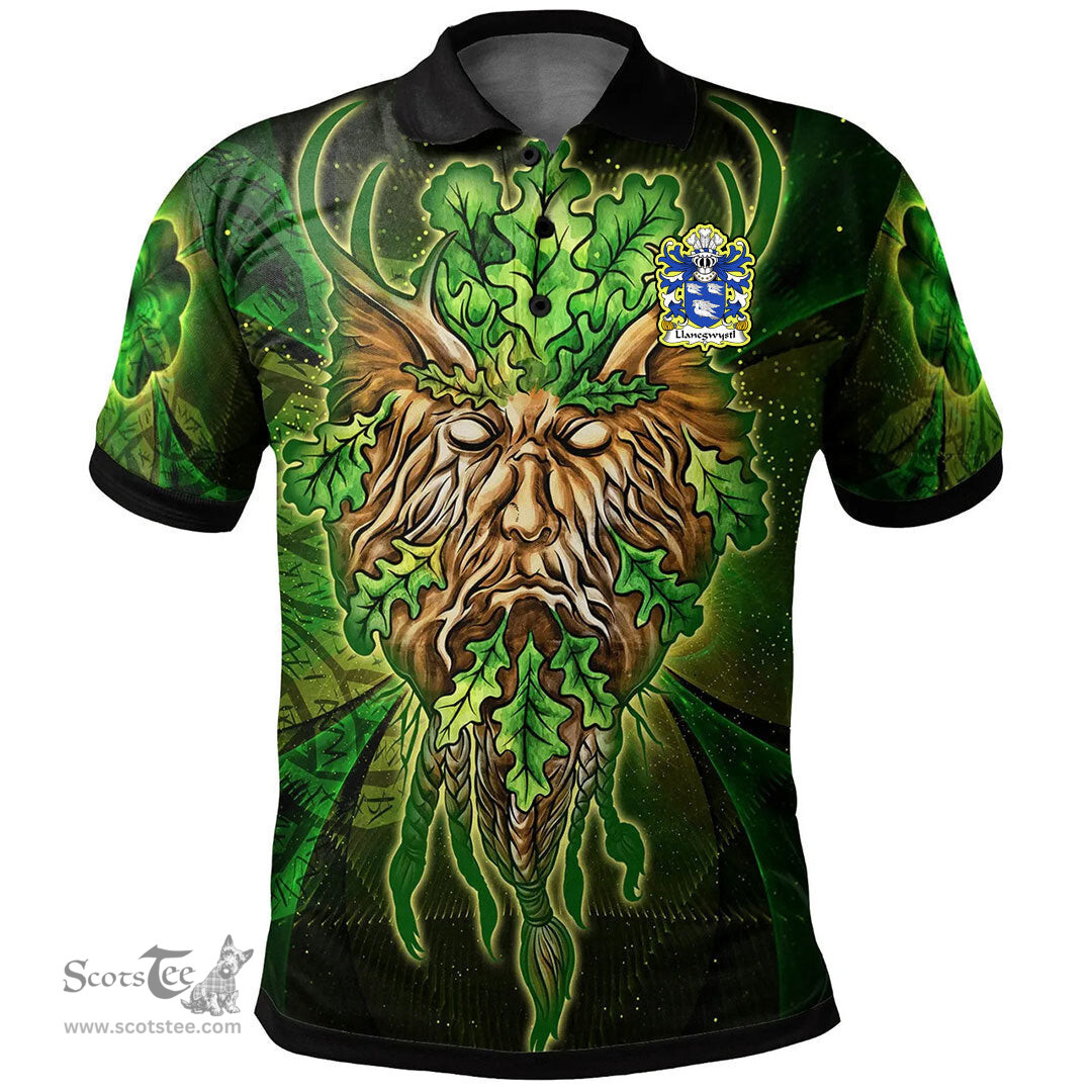 ScotsTee Shop Welsh Llanegwystl VALLEY CRUCIS ABBEY Coat of Arms Family Crest Wales Polo Shirt Green Celtic God Polo Shirt