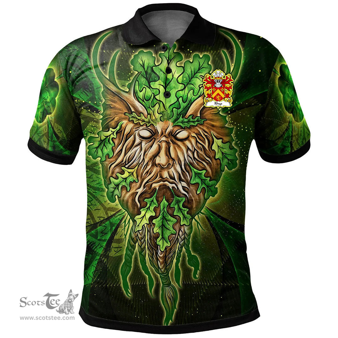ScotsTee Shop Welsh Rhys AP MAREDUDD AB OWAIN Coat of Arms Family Crest Wales Polo Shirt Green Celtic God Polo Shirt