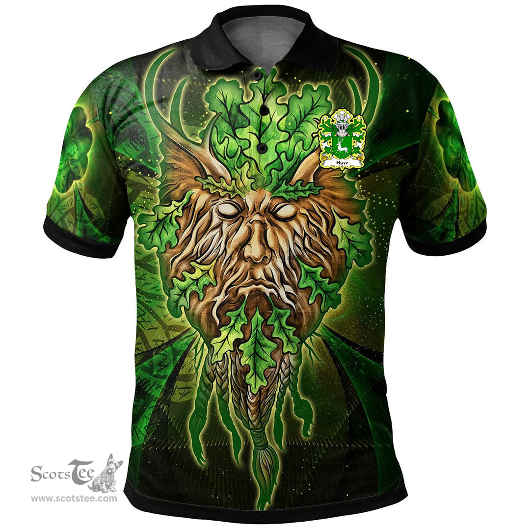 ScotsTee Shop Welsh Huw AP LLYWELYN AP MAREDUDD Coat of Arms Family Crest Wales Polo Shirt Green Celtic God Polo Shirt