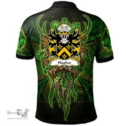 ScotsTee Shop Welsh Hughes of Breconshire Coat of Arms Family Crest Wales Polo Shirt Green Celtic God Polo Shirt