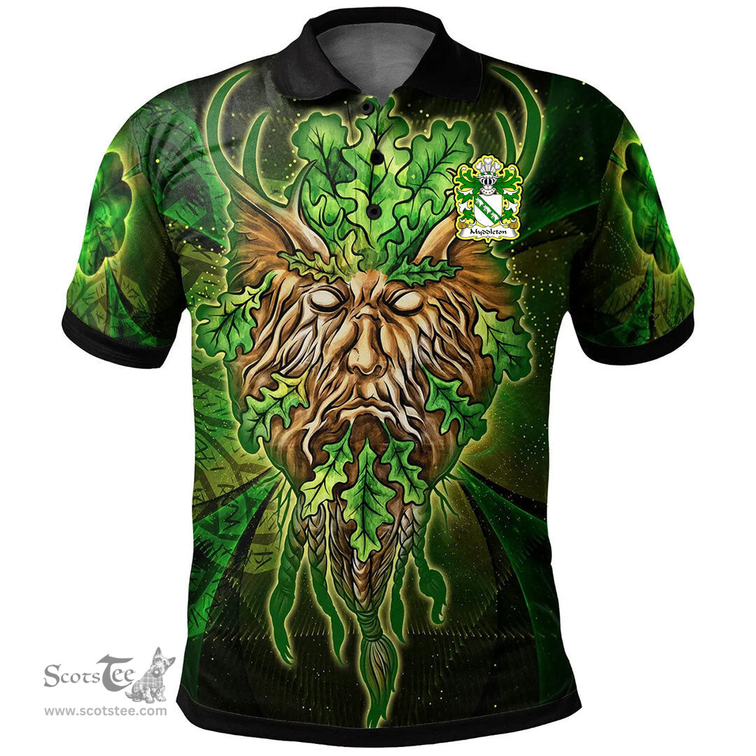 ScotsTee Shop Welsh Myddleton of Gwenynog Denbighshire Coat of Arms Family Crest Wales Polo Shirt Green Celtic God Polo Shirt