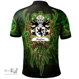 ScotsTee Shop Welsh Hughes of Gwerclas Merionethshire Coat of Arms Family Crest Wales Polo Shirt Green Celtic God Polo Shirt