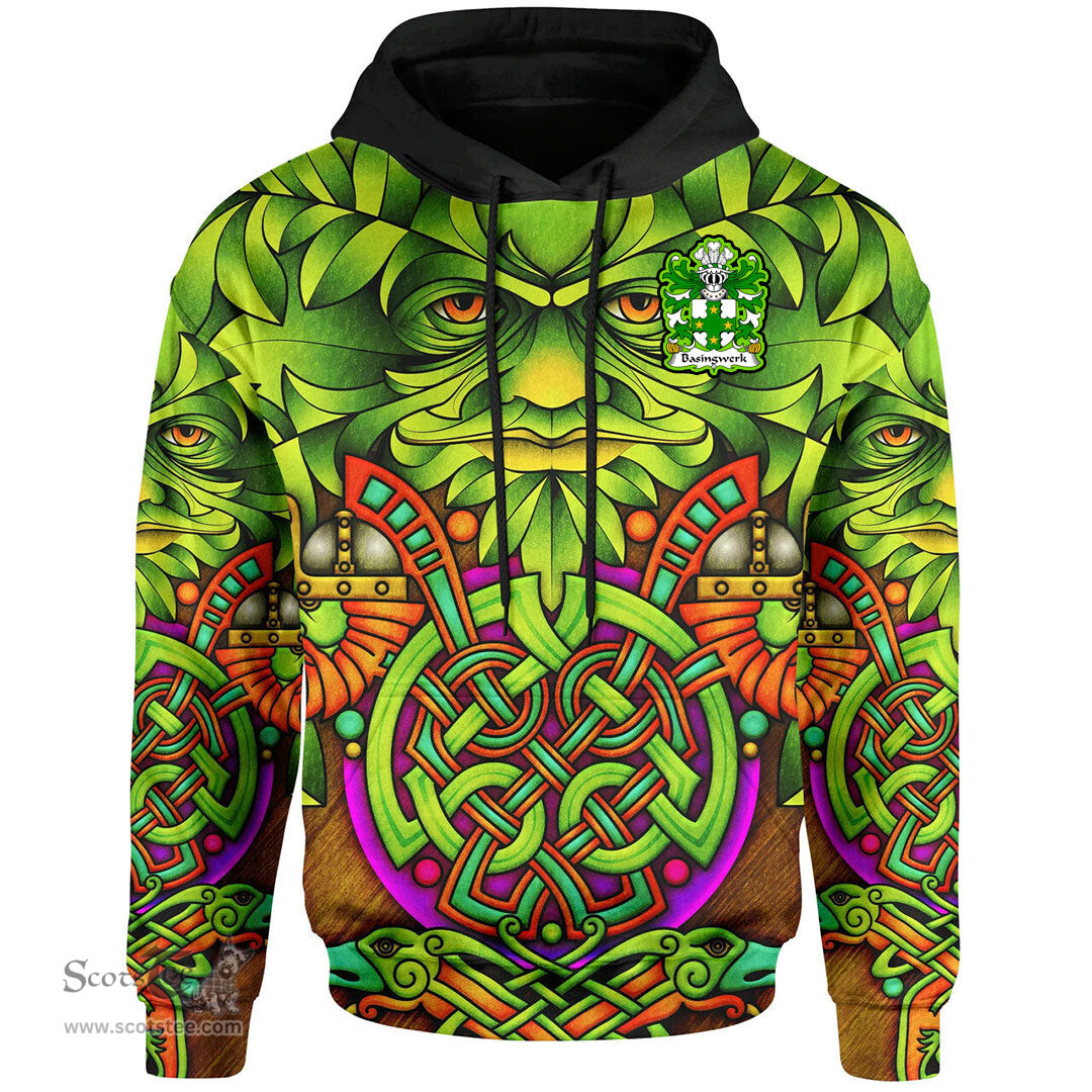 ScotsTee Shop Welsh Basingwerk Abbey Flint Coat of Arms Family Crest Wales Hoodie Celtic Green Man Hoodie