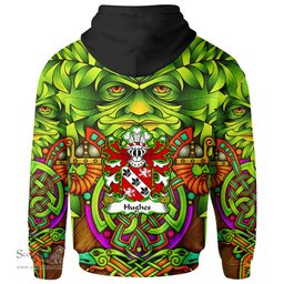 ScotsTee Shop Welsh Hughes Desc. from Hughes of Caernarfon Coat of Arms Family Crest Wales Hoodie Celtic Green Man Hoodie