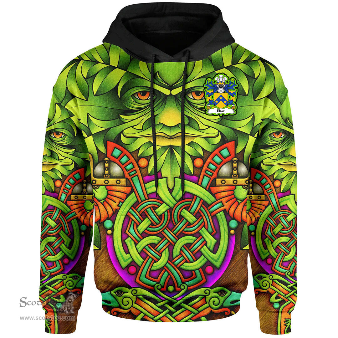 ScotsTee Shop Welsh Elian GEIMIAD Saint Coat of Arms Family Crest Wales Hoodie Celtic Green Man Hoodie