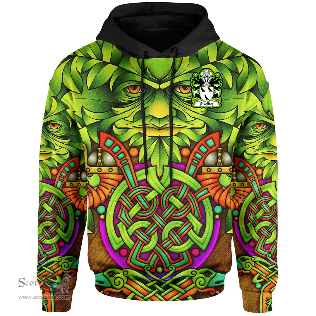 ScotsTee Shop Welsh Gwallter or Walter AP JOHN Coat of Arms Family Crest Wales Hoodie Celtic Green Man Hoodie